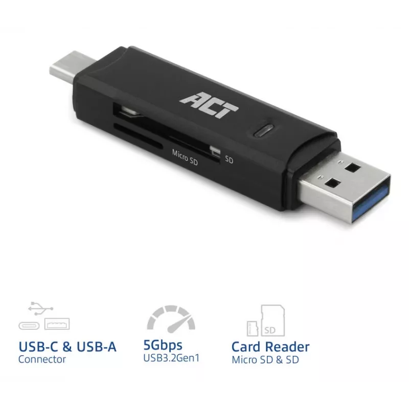 Kortelių skaitytuvas ACT AC6375 USB-C/USB-A 3.0 juodas
