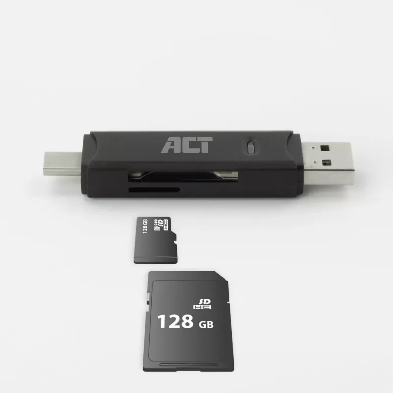 Kortelių skaitytuvas ACT AC6375 USB-C/USB-A 3.0 juodas