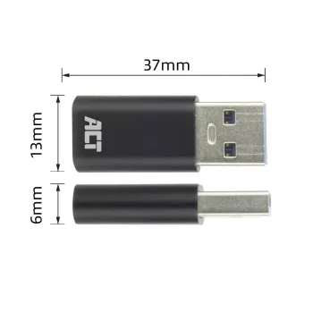 USB-A (vyriškas) į USB-C (moteriškas) adapteris ACT AC7376 juodas