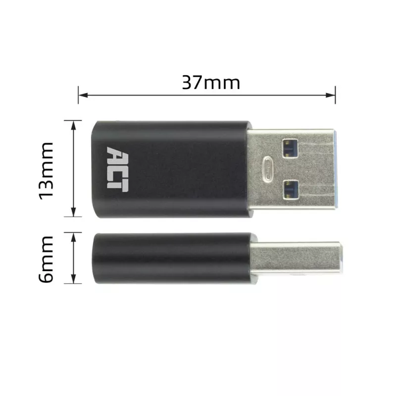 USB-A (vyriškas) į USB-C (moteriškas) adapteris ACT AC7376 juodas