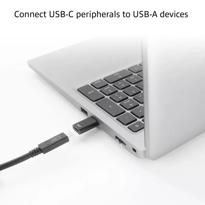 USB-A (vyriškas) į USB-C (moteriškas) adapteris ACT AC7376 juodas