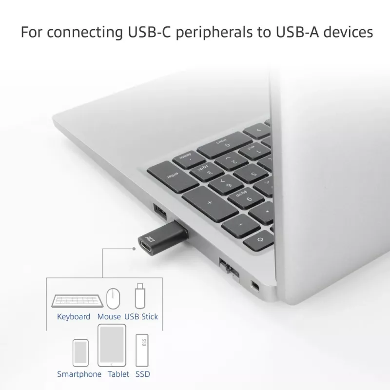 USB-A (vyriškas) į USB-C (moteriškas) adapteris ACT AC7376 juodas