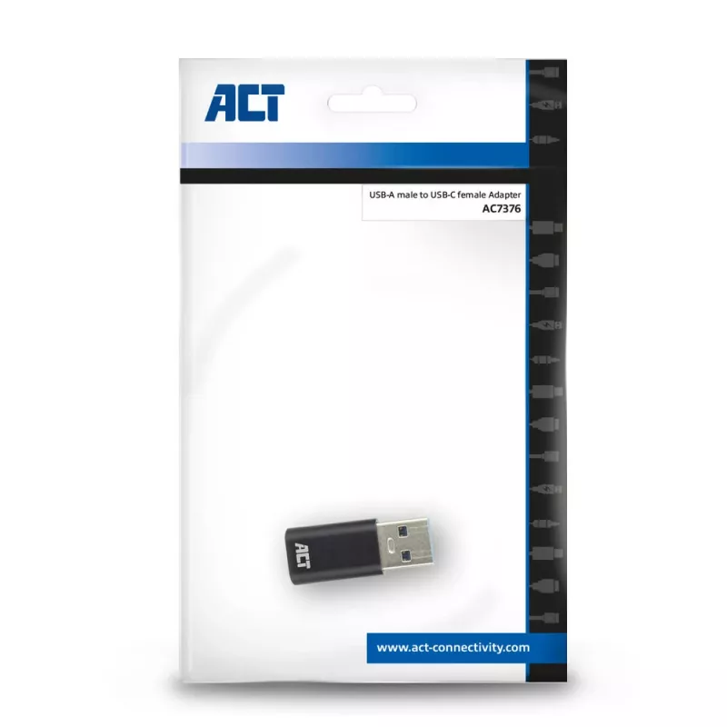 USB-A (vyriškas) į USB-C (moteriškas) adapteris ACT AC7376 juodas