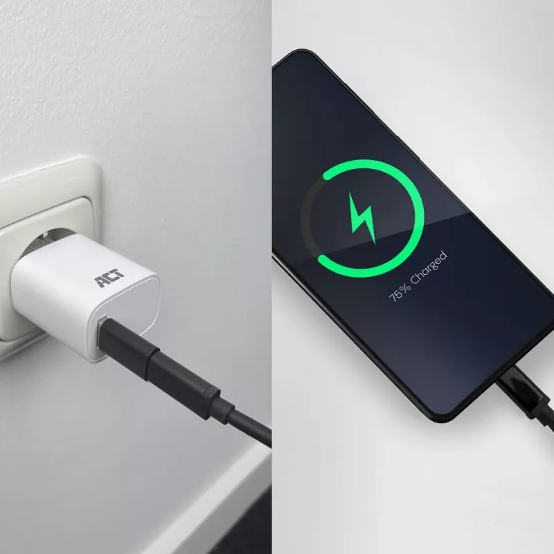 USB-A (vyriškas) į USB-C (moteriškas) adapteris ACT AC7376 juodas