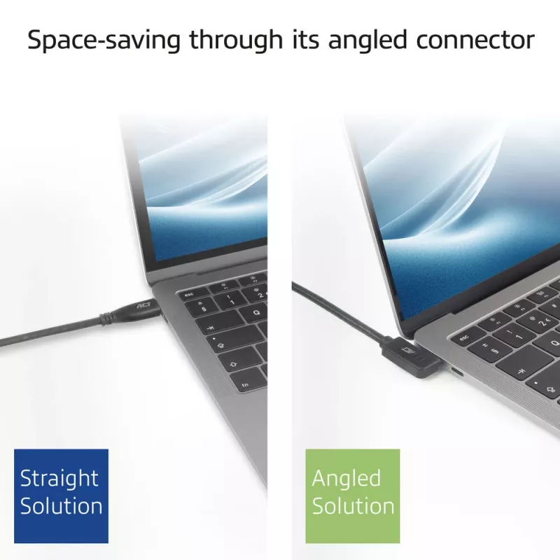 ACT USB 3.0 10Gbps 60W USB Type-C (tiesus) į USB Type-C (kairė/dešinė lenktas) laidas, 0,5 m