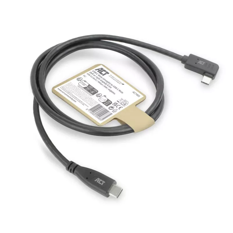 ACT USB 3.0 10Gbps 60W USB Type-C (tiesus) į USB Type-C (kairė/dešinė lenktas) laidas, 0,5 m