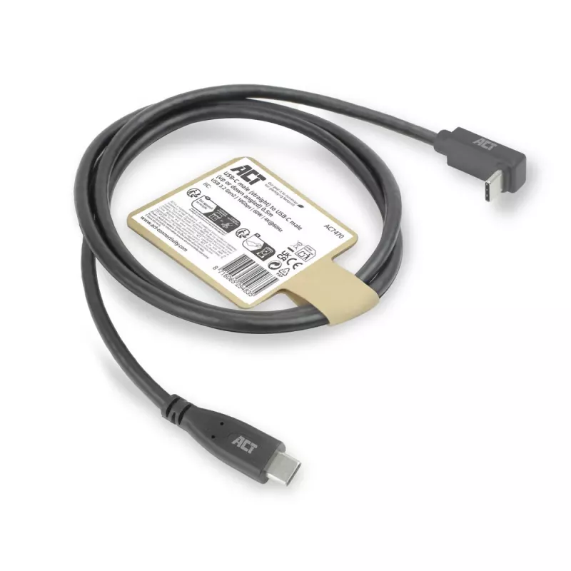 ACT USB 3.0 10Gbps 60W USB Type-C (tiesus) į USB Type-C (kampuotas aukštyn/žemyn) laidas, 2 m