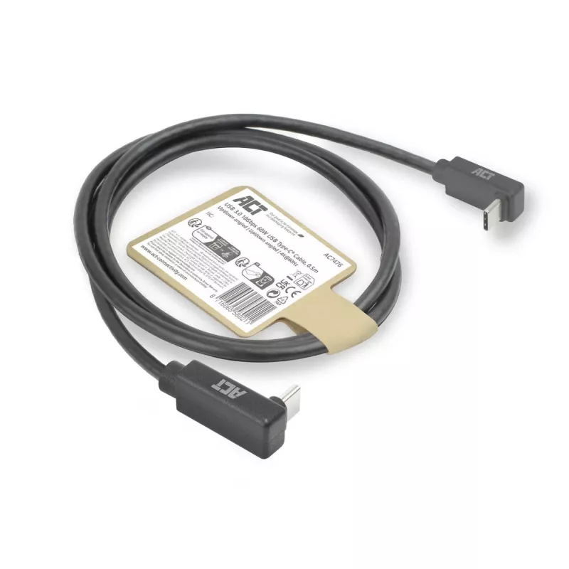 ACT USB 3.0 10Gbps 60W USB Type-C (kampinis aukštyn/žemyn) į USB Type-C (kampinis aukštyn/žemyn) laidas, 0,5 m