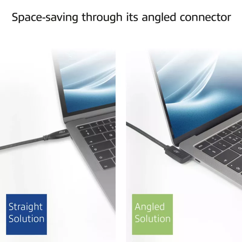 ACT USB 3.0 10Gbps 60W USB Type-C (kairė/dešinė lenktas) į USB Type-C (aukštyn/žemyn lenktas) laidas, 2 m