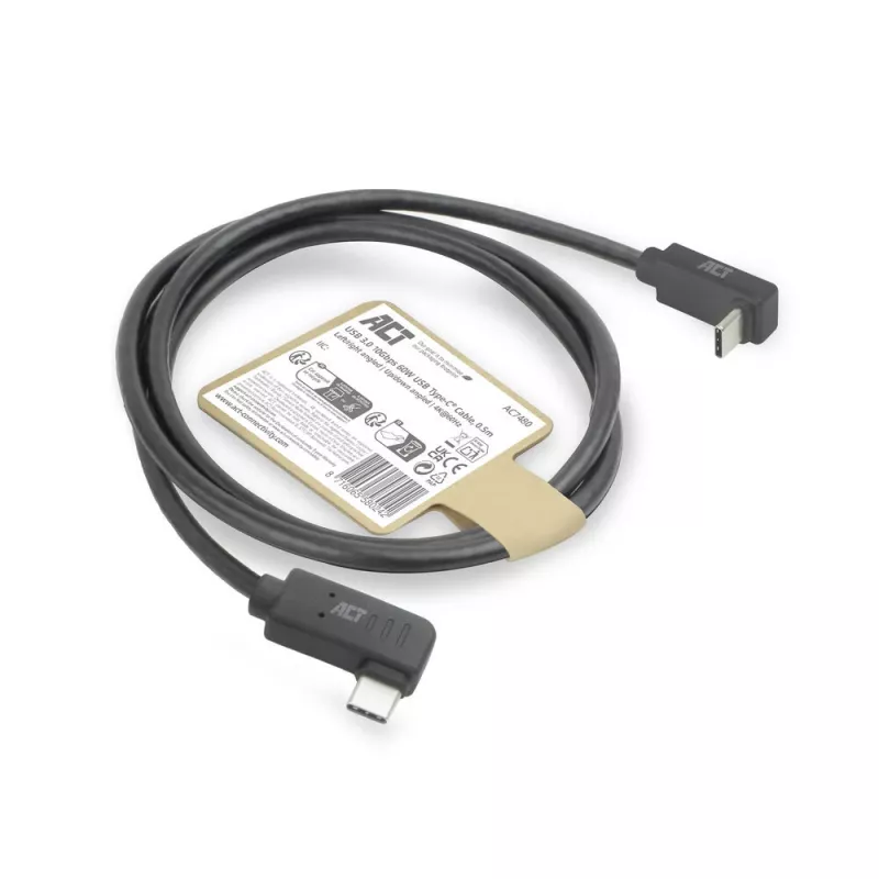 ACT USB 3.0 10Gbps 60W USB Type-C (kairė/dešinė lenktas) į USB Type-C (aukštyn/žemyn lenktas) laidas, 2 m