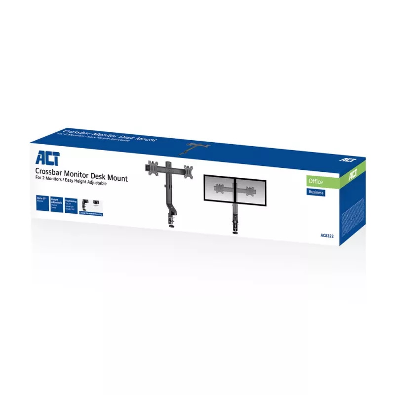 ACT Dviejų monitorių laikiklis AC8322, greitas aukščio reguliavimas, spaustuvas/varžtas, 14 kg
