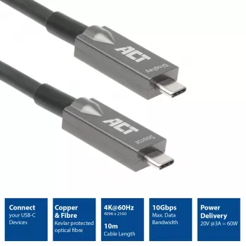 ACT USB-C 3.2 Gen2 aktyvus optinis laidas (AOC) 3 m