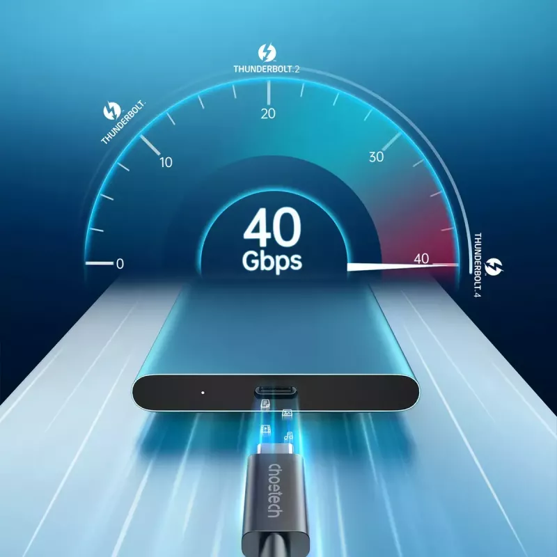 USB-C į USB-C Thunderbolt 4 kabelis CHOETECH A3010 — 40 Gbps, 100 W įkrovimas, 0,8 m, juodas