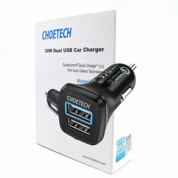 Maitinimo įkroviklis CHOETECH C0051 dvigubas USB-A 36W QC3.0, juodas