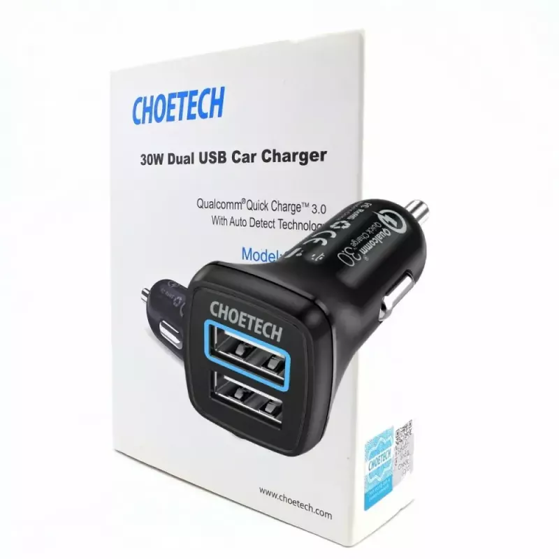 Maitinimo įkroviklis CHOETECH C0051 dvigubas USB-A 36W QC3.0, juodas