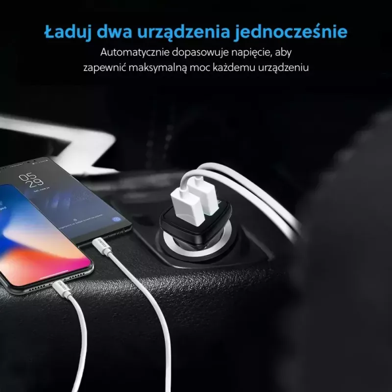 Maitinimo įkroviklis CHOETECH C0051 dvigubas USB-A 36W QC3.0, juodas