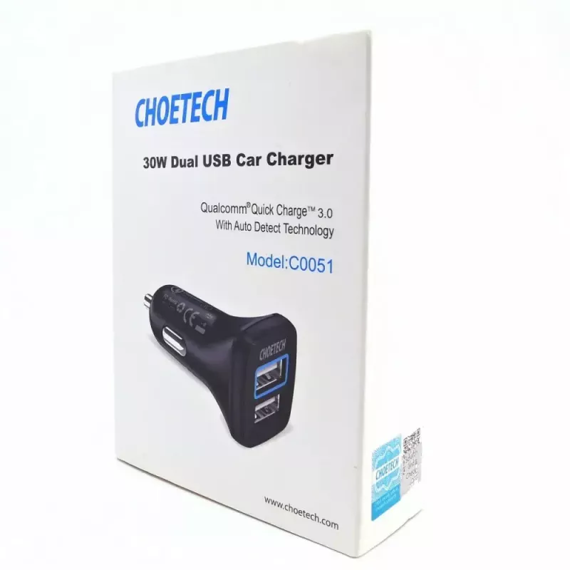 Maitinimo įkroviklis CHOETECH C0051 dvigubas USB-A 36W QC3.0, juodas