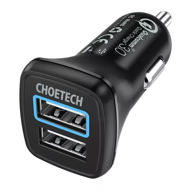 Maitinimo įkroviklis CHOETECH C0051 dvigubas USB-A 36W QC3.0, juodas