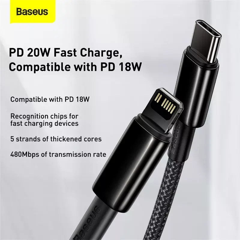 Kabelis Baseus Tungsten Gold 1 m juodas Lightning į USB C