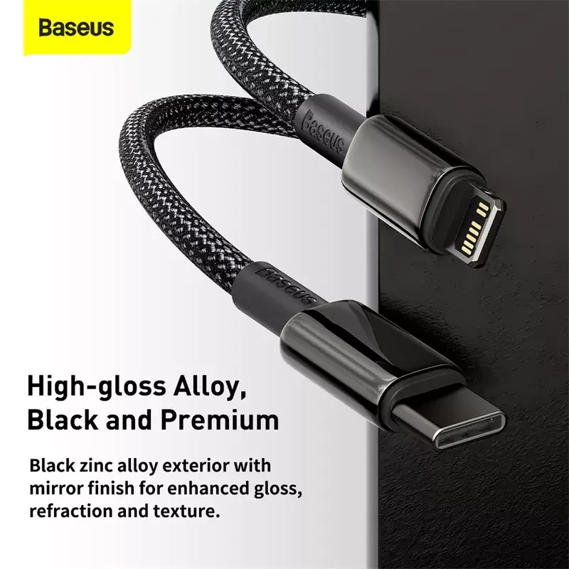 Kabelis Baseus Tungsten Gold 1 m juodas Lightning į USB C