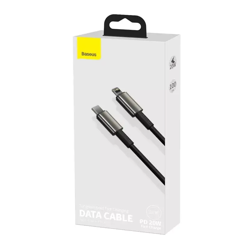 Kabelis Baseus Tungsten Gold 1 m juodas Lightning į USB C