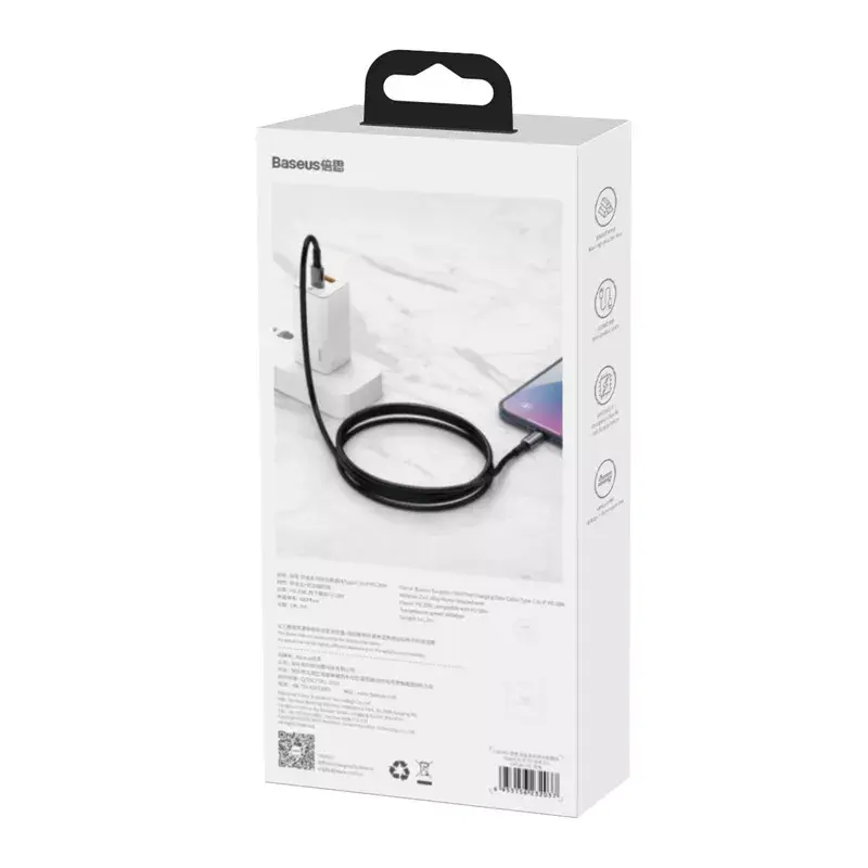 Kabelis Baseus Tungsten Gold 1 m juodas Lightning į USB C
