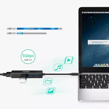 USB-C į RJ-45 eterneto adapteris su 3x USB-A CHOETECH HUB-U02BK