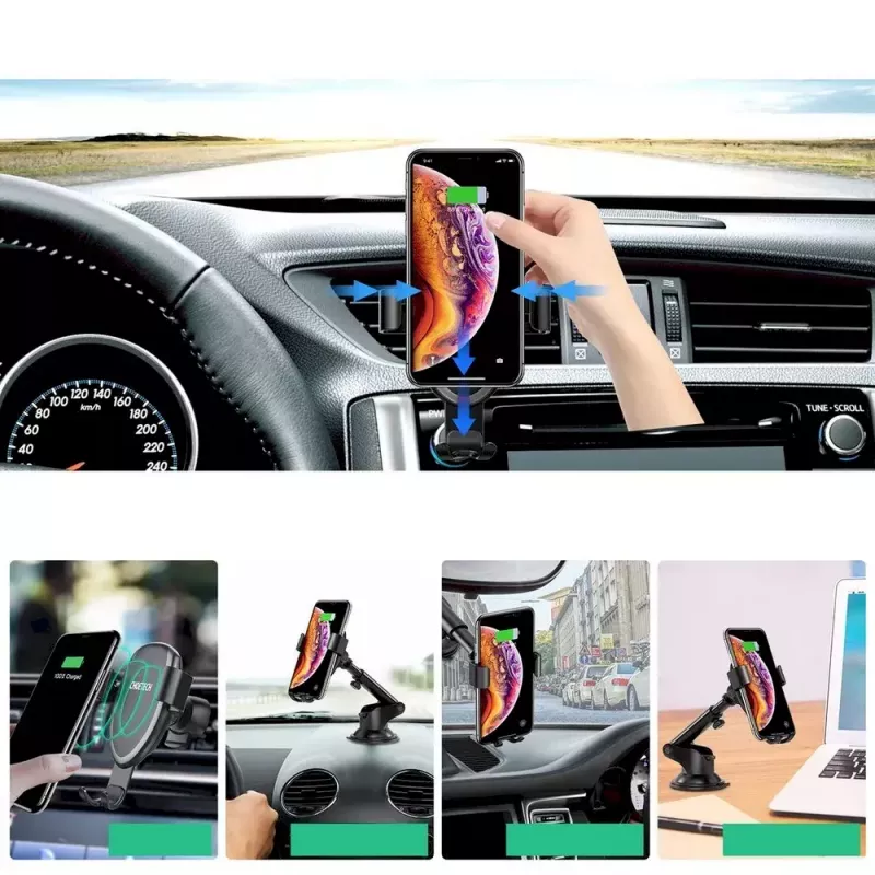 Automobilinis telefono laikiklis CHOETECH T536-S su 10W belaidžiu krovimu, tvirtinimui ant prietaisų skydelio / stiklo