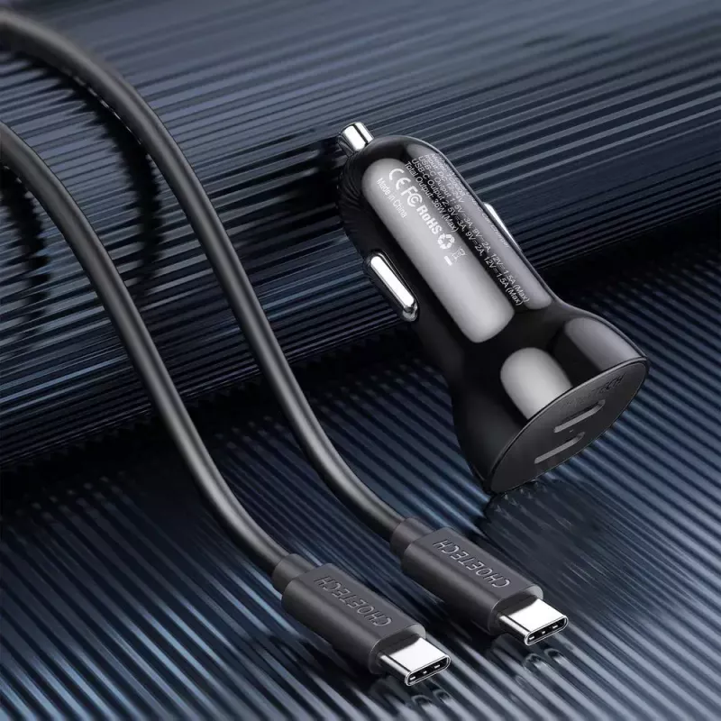 Automobilinis įkroviklis Choetech TC0008 Juodas su dviem USB-C prievadais, 40 W
