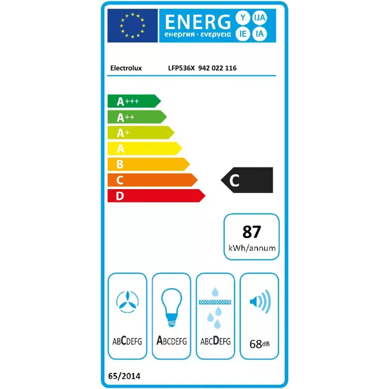 Electrolux LFP536X Pusiau įmontuojamas (ištraukiamas) gaubtas, Pilka, Nerūdijantis plienas, 600 m³/h