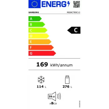Šaldytuvas su šaldikliu Samsung RB38C7B5C12/EF 390 L Baltas Laisvai pastatomas