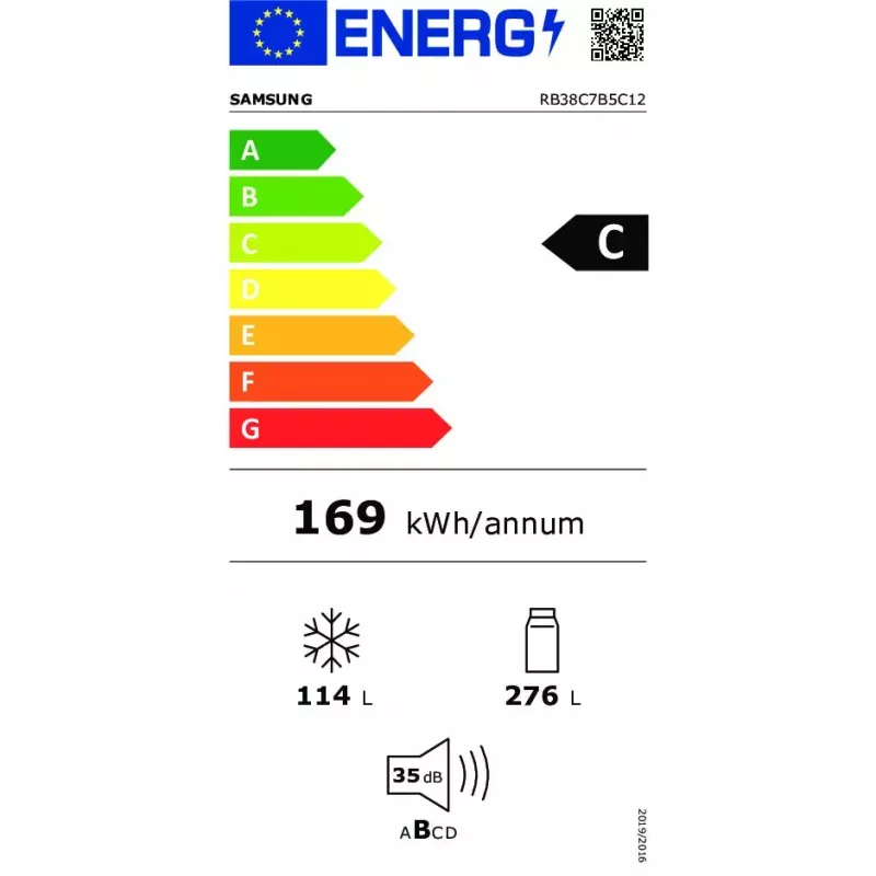 Šaldytuvas su šaldikliu Samsung RB38C7B5C12/EF 390 L Baltas Laisvai pastatomas