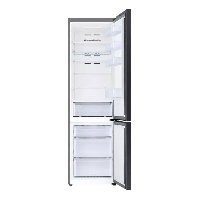 Laisvai pastatomas šaldytuvas Samsung RB38C6B2E22 su No Frost, dešiniais vyriais, 35 dB, energijos klasė E, 8 kg/24h užšaldymas, 4 lentynos, 2 daržovių stalčiai, juodas