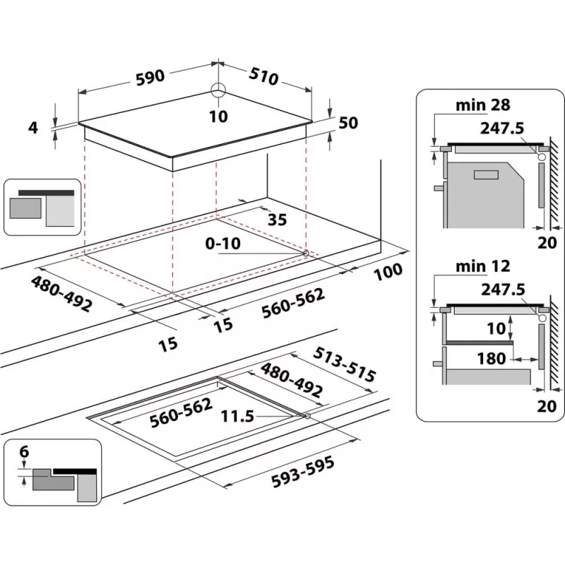 Whirlpool WS Q2160 NE juoda įmontuojama 59 cm indukcinė kaitlentė su 4 zonomis