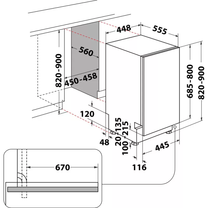 Whirlpool WH6IC11BS7LSA0 visiškai įmontuojama siaura indaplovė, 11 vietų