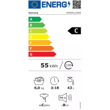 Samsung WW60A3120WE/LE skalbyklė priekinė 6 kg 1200 aps./min. Balta