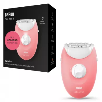 Braun Silk-épil 3 3-176 epiliatorius su 3 priedais, rožinė, balta, 20 pincetų, skutimas, AC, 100-240 V, 50-60 Hz