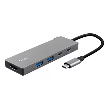 USB Type-C centrinis įrenginys TRUST 26062 — HDMI + USB 3.2 Gen 1 Type-A & Type-C, pilkas, 5 prievadai