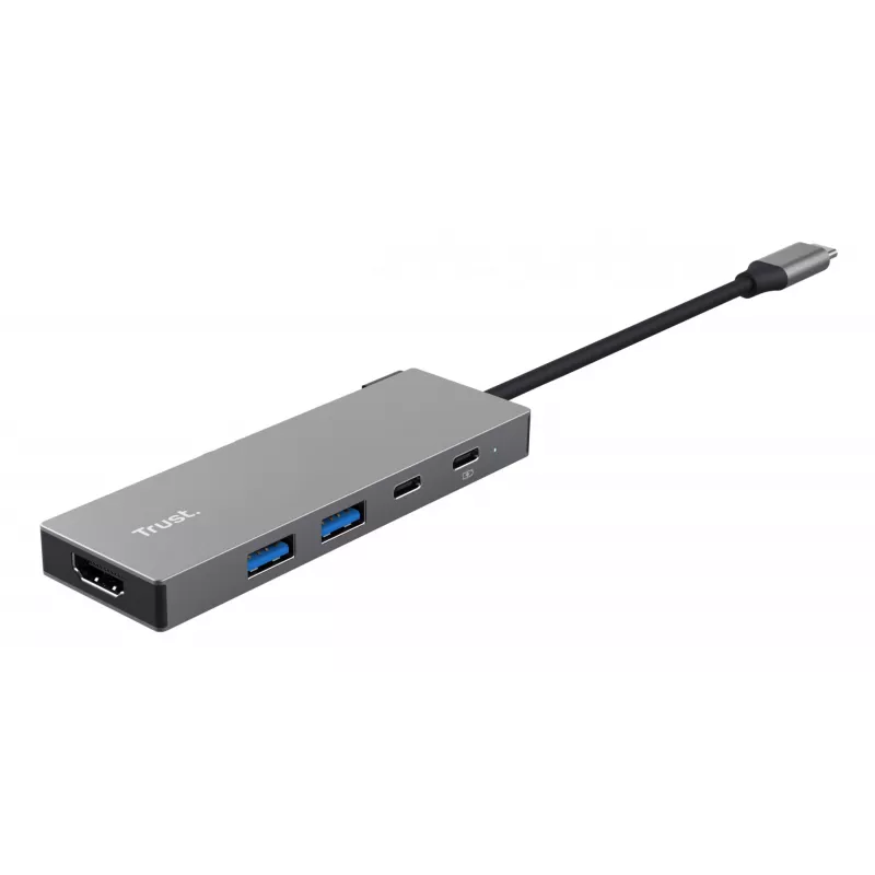 USB Type-C centrinis įrenginys TRUST 26062 — HDMI + USB 3.2 Gen 1 Type-A & Type-C, pilkas, 5 prievadai