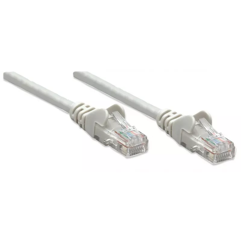 Intellinet tinklo jungiamasis kabelis, Cat5e, 10 m, pilka, CCA, U/UTP, PVC, RJ45, auksuoti kontaktai, su apsauga nuo užkliuvimo, su batais, viso gyvenimo garantija