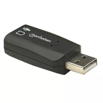 Manhattan USB-A garso adapteris, USB-A į 3,5 mm mikrofono ir garso išvesties prievadus, 480 Mbps (USB 2.0), palaiko 3D ir virtualų 5.1 erdvinį garsą, Hi-Speed USB, juodas, trejų metų garantija