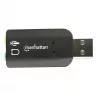 Manhattan USB-A garso adapteris, USB-A į 3,5 mm mikrofono ir garso išvesties prievadus, 480 Mbps (USB 2.0), palaiko 3D ir virtualų 5.1 erdvinį garsą, Hi-Speed USB, juodas, trejų metų garantija