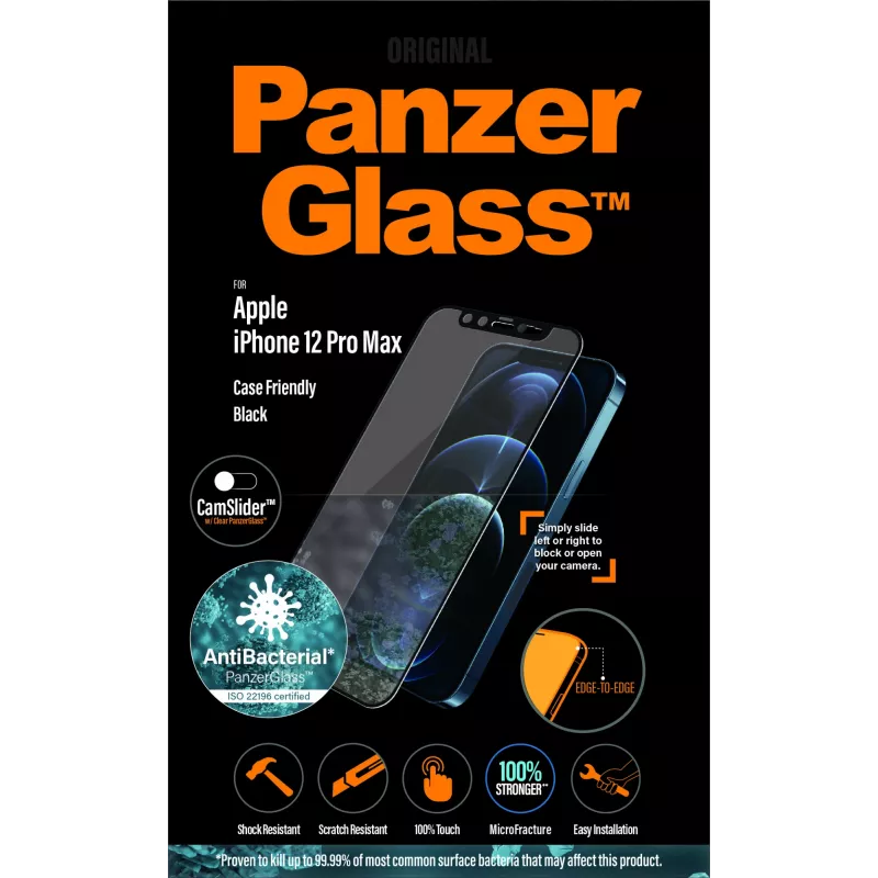 PanzerGlass ® CamSlider® Ekrano apsauginis stiklas iPhone 12 Pro Max | nuo krašto iki krašto