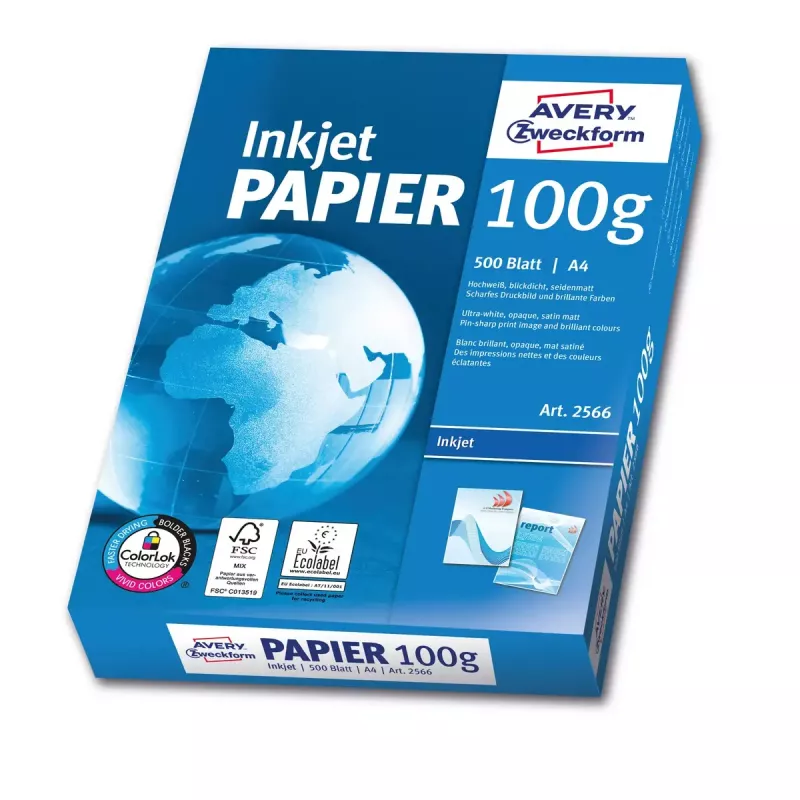 Spausdinimo popierius A4 Avery Bright White Inkjet 500 lapų