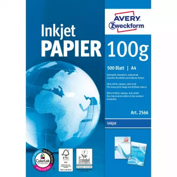 Spausdinimo popierius A4 Avery Bright White Inkjet 500 lapų