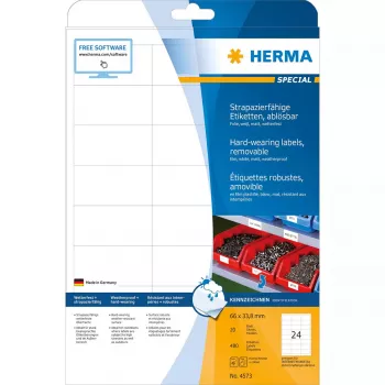 Lipni etiketė HERMA 4573 nuimama balta 480 vnt.
