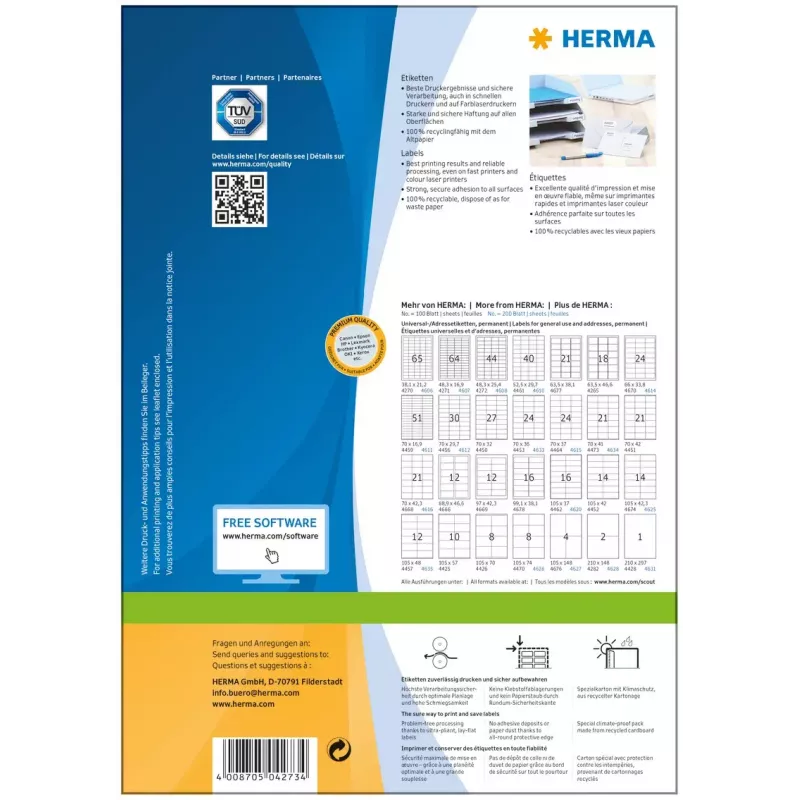 Lipnių etikečių rinkinys HERMA Labels Premium A4 52,5x21,2 mm