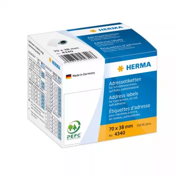 HERMA 4340 adresiniai lipdukai spausdinimo mašinėlėms, 70x38 mm, 250 vnt. rulone