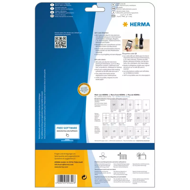 HERMA 9642 QR kodo lipdukai A4 40x40 mm balti matiniai
