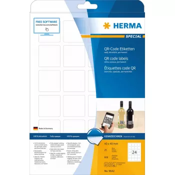 HERMA 9642 QR kodo lipdukai A4 40x40 mm balti matiniai